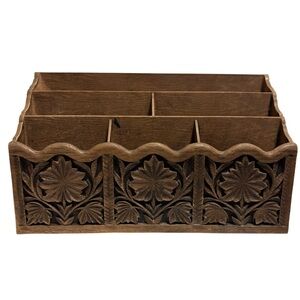 Vintage Lerner Faux Wood Carved Desk Organizer 3 Tier 6 Slot Holder Mail Caddy